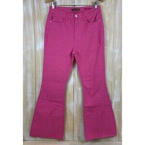 Judy Blue Garment Dyed Women’s Hot Pink Stretch Jeans 11/30 Raw Hem Flare Leg